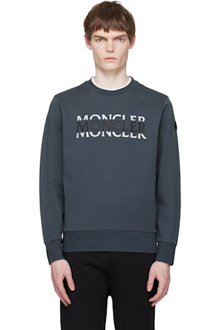 Moncler: グレー ロゴ コットンジャージ 長袖 スウェットシャツ