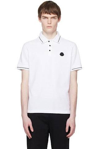 Moncler: ホワイト ロゴパッチ コットン ポロシャツ | SSENSE 日本