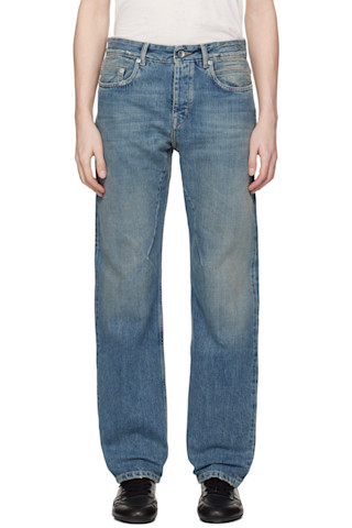 Blue Temple Fog Cut Jeans by Rick Owens DRKSHDW on Sale