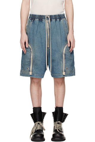 Rick Owens DRKSHDW: Blue Temple Bauhaus Pods Denim Shorts | SSENSE