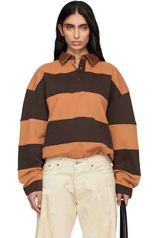Acne Studios 19aw ボーダーポロシャツ Acne Studiosのブラウン ボーダー ポロシャツがセール中