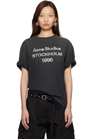 Acne Studios: ブラック リラックスフィット ロゴ Tシャツ | SSENSE 日本