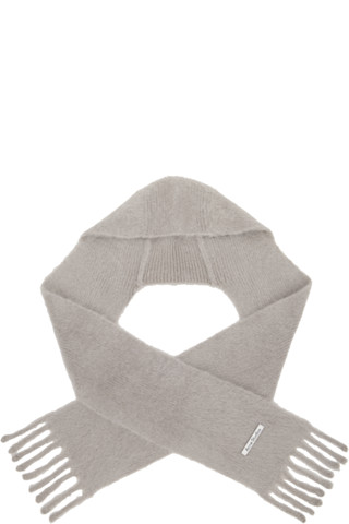 Acne Studios: グレー モヘア フード付きマフラー | SSENSE 日本