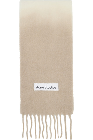 Acne Studios: オフホワイト＆ベージュ ウール フリンジ マフラー