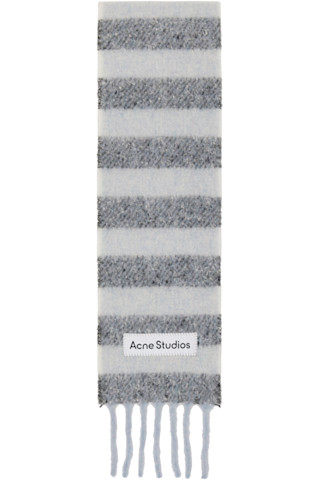 Acne Studios: グレー Skinny フリンジ ウール マフラー | SSENSE 日本