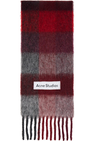 Acne Studios: レッド Mohair Checked マフラー | SSENSE 日本