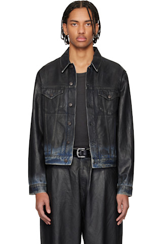 Acne Studios: ブラック コーティング デニムジャケット | SSENSE 日本