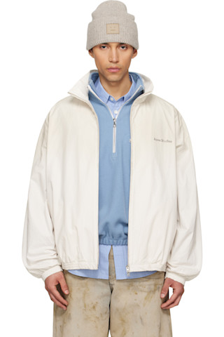 Acne Studios: オフホワイト ロゴ ジップアップジャケット | SSENSE 日本