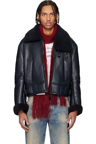 Acne Studios ジャケット Acne Studios: ネイビー ラムスキン シアリングジャケット | SSENSE 日本