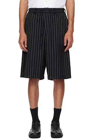 Y-3: Black Pinstripe Sport Uniform Shorts | SSENSE