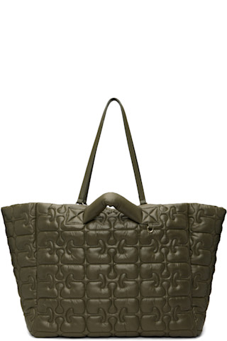 GANNI: カーキ XXL Re-Tech キルティング トートバッグ | SSENSE 日本
