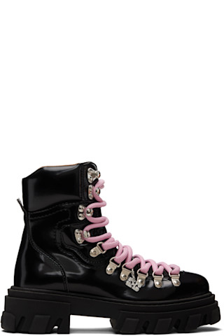 GANNI: Black Cleated Mountain Ankle Boot | SSENSE Canada