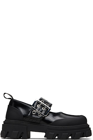 Black Cleated Ballerina Box Loafers by GANNI on Sale