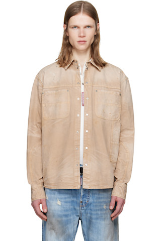 DSQUARED2 カバーオール ドッキング　ジャケット　ドッキング　ベージュ Beige Garment Dyed Carpenter Shirt by Dsquared2 on Sale