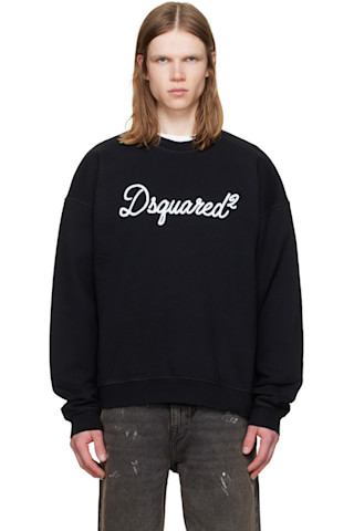 Dsquared2のブラック D2 Signature リラックスフィット クルーネック 