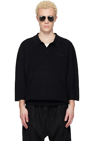 Fear of God ESSENTIALS: Black Signature 3/4 Sleeve 90s Knit Polo