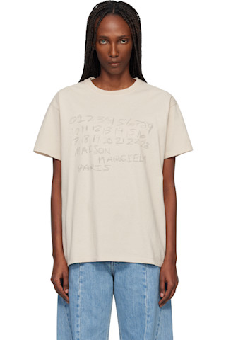 Beige Numerical Cotton T-shirt by Maison Margiela on Sale