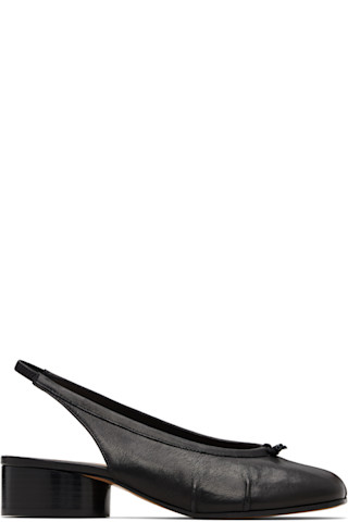 Maison Margiela: ブラック Tabi New Ballerina スリングバックヒール
