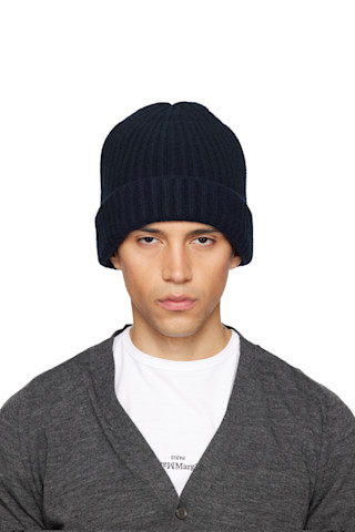 Maison Margiela: Navy Ribbed Beanie | SSENSE