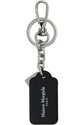 Maison Margiela ブラック　シルバー　レザーキーホルダー Maison Margiela: ブラック＆シルバー Four Stitches Tag キーホルダー