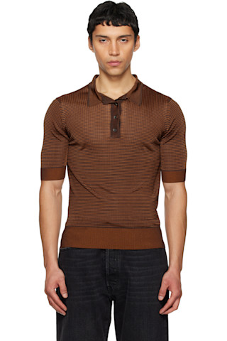 Maison Margiela: オレンジ Dandy チェック ウール ニットポロシャツ