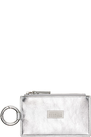 MM6 Maison Margiela: Silver Numeric Leather Key Ring Wallet | SSENSE