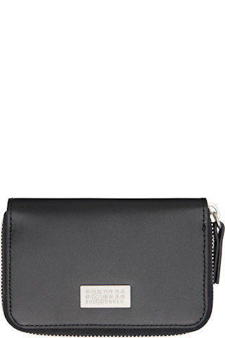 SSENSE購入Maison Margiela ブラックレザー 財布 MM6 Maison Margielaのブラック Numeric レザー ジップウォレットが