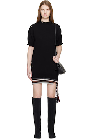 MM6 Maison Margiela: ブラック Hanging リブ ミニワンピース | SSENSE