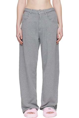 MM6 Maison Margiela: グレー コットン ワイドパンツ | SSENSE 日本