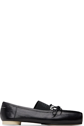 MM6 Maison Margiela: ブラック Numeric スクエアトゥ バレエシューズ