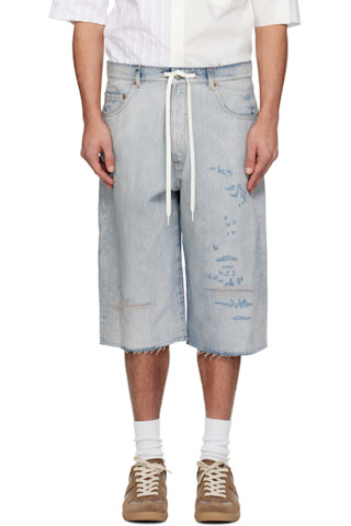 MM6 Maison Margiela: ブルー ドローストリング デニムショートパンツ