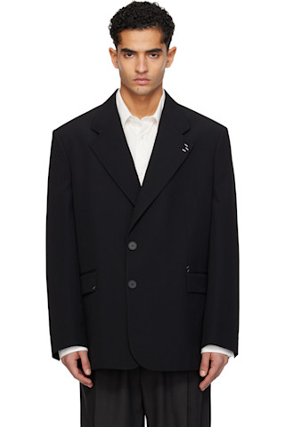 MM6 Maison Margiela: ブラック Stapled ウールブレンド テーラード