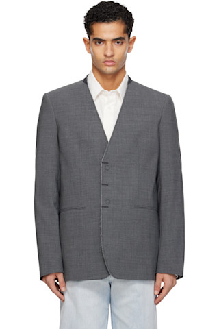 MM6 Maison Margiela: グレー ノーカラージャケット | SSENSE 日本