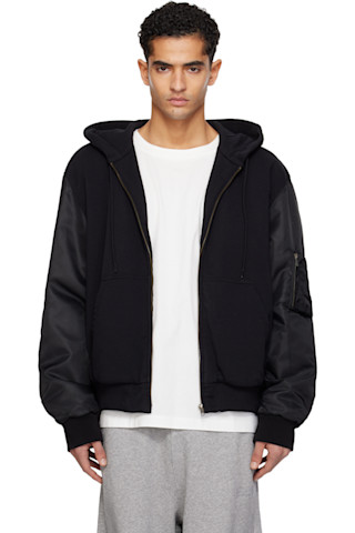 MM6 Maison Margiela: Black Hooded Jacket | SSENSE Canada