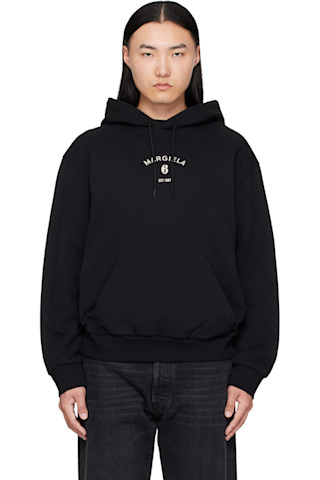 MM6 Maison Margiela: Black Logo Hoodie | SSENSE