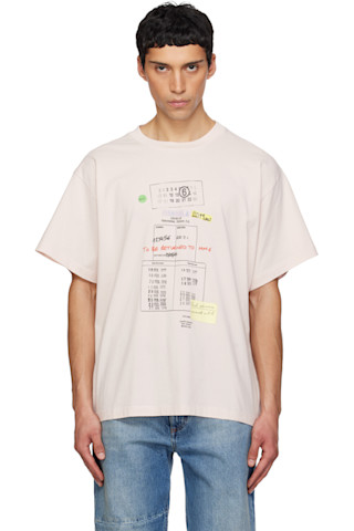 MM6 Maison Margiela: Pink Library Stamp T-shirt | SSENSE