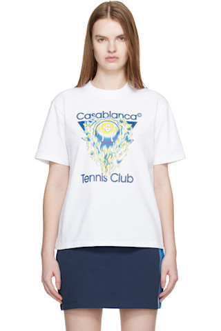 Casablanca: White Tennis Club Icon Short Sleeve T-shirt | SSENSE