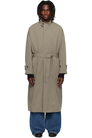 Beige Stand Collar Over Coat by YOKE on Sale