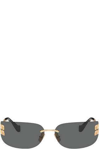 Gold Aube Sunglasses by Miu Miu Eyewear on Sale display picture 1
