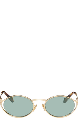 Miu Miu Eyewear: Gold 'Miu Miu Logo' Sunglasses | SSENSE
