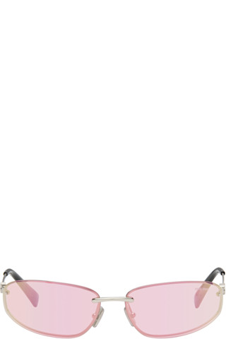 Miu Miu Eyewearのピンク リムレス メタル オーバルサングラスがセール中