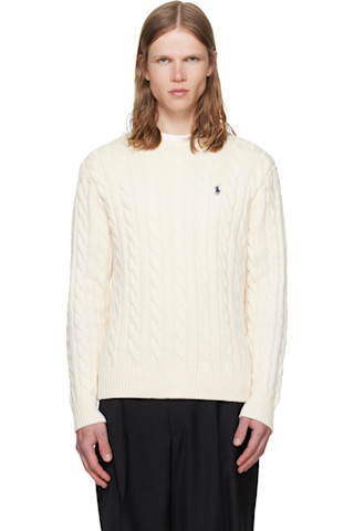 Polo Ralph Lauren: オフホワイト ケーブルニット コットン セーター