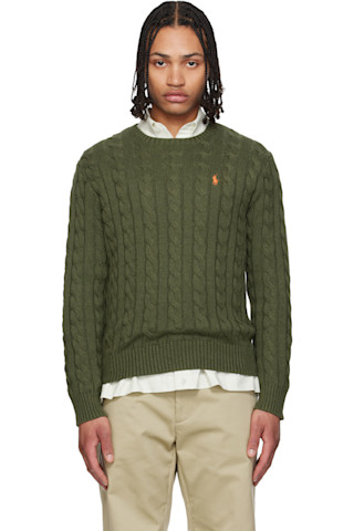 Polo Ralph Lauren: Khaki Cable-Knit Cotton Sweater | SSENSE Canada