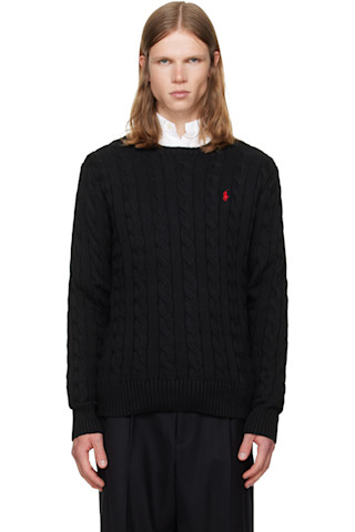 Polo Ralph Lauren: ブラック ケーブルニット コットン セーター 