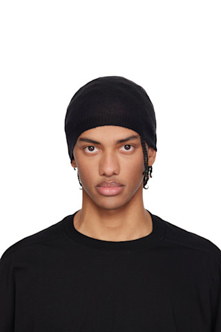 Rick Owens: ブラック Temple Rasato ニットビーニー | SSENSE 日本