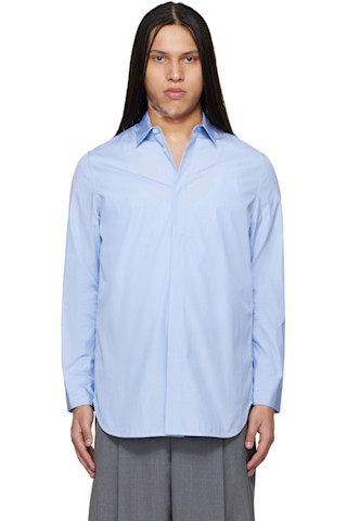 トップス jil sander dress shirt (39) blue 2015ss Jil Sander: Blue Open Back Shirt | SSENSE UK