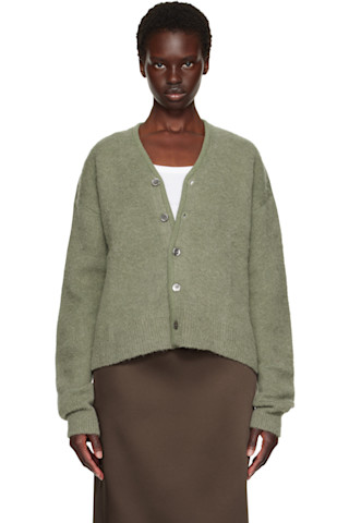 TONYWACK: Greem Brushed Mohair V-neck Cardigan | SSENSE