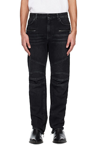 Black Vintage Denim Biker Jeans by BALMAIN on Sale