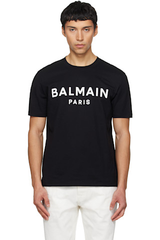BALMAIN ブラック Tシャツ 半袖 Balmainのブラック 'Balmain Paris' プリントTシャツがセール中