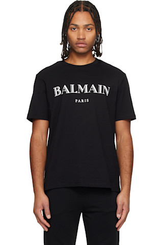 Balmain: ブラック 'Balmain' プリントTシャツ | SSENSE 日本